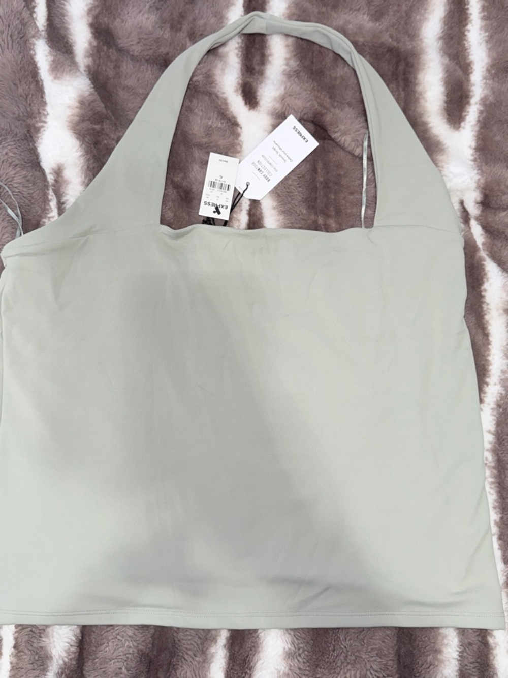 Express Lightweight Sage Halter Tank body contour